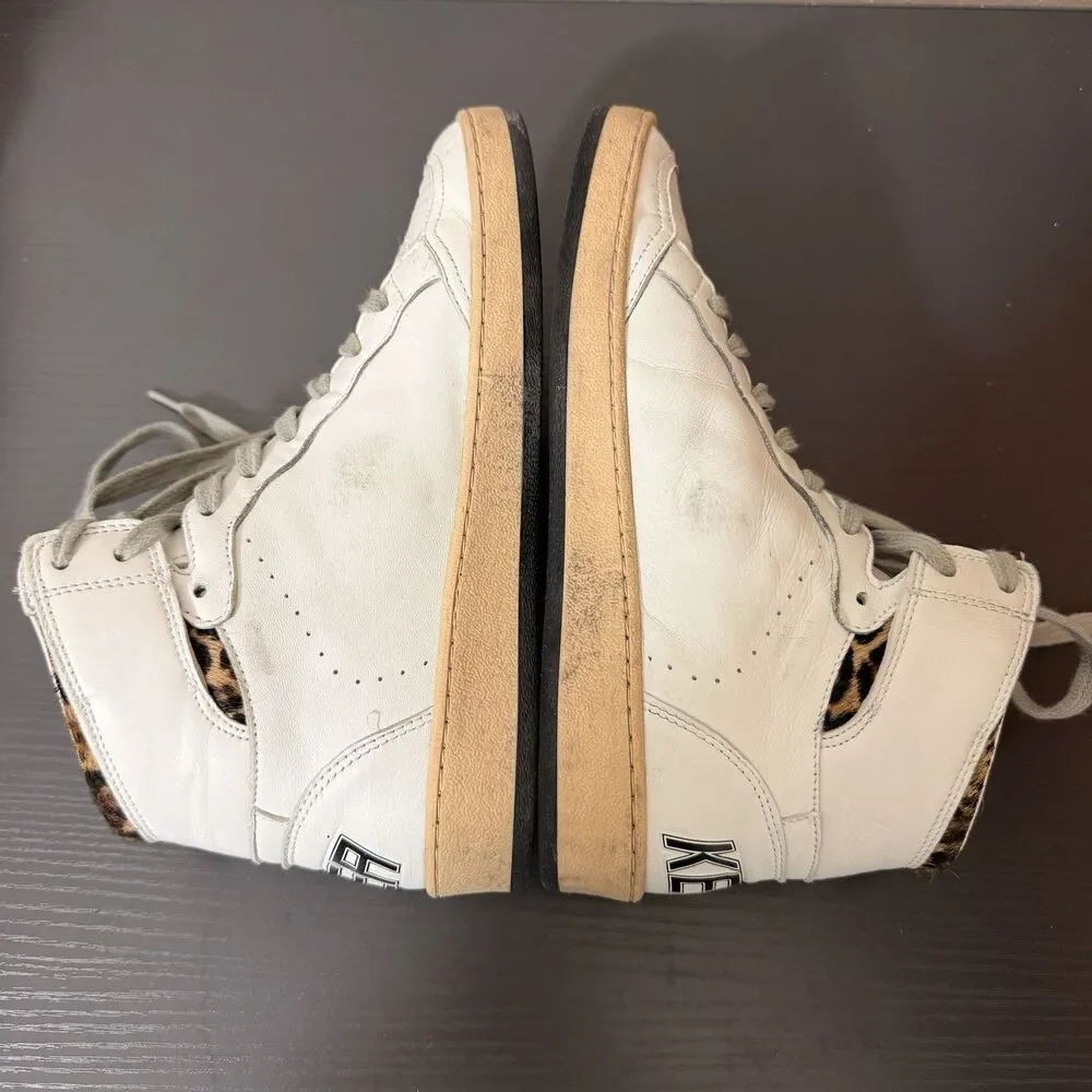 Golden Goose High Top Sneakers Womens Sz 38 Sky Star Signature Pony Hair Leopard